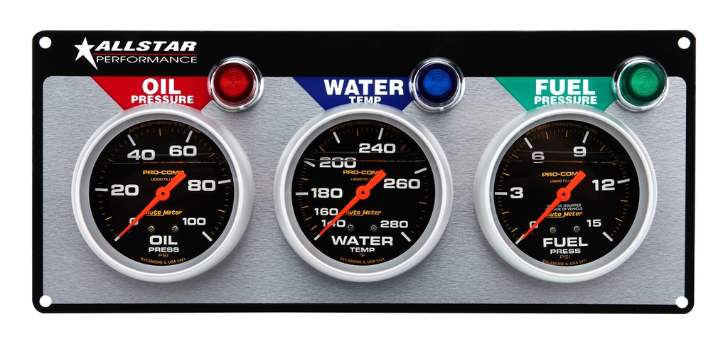 [ALL80123] Allstar Performance - 3 Gauge Panel A/M OP/WT/FP Liquid Filled
