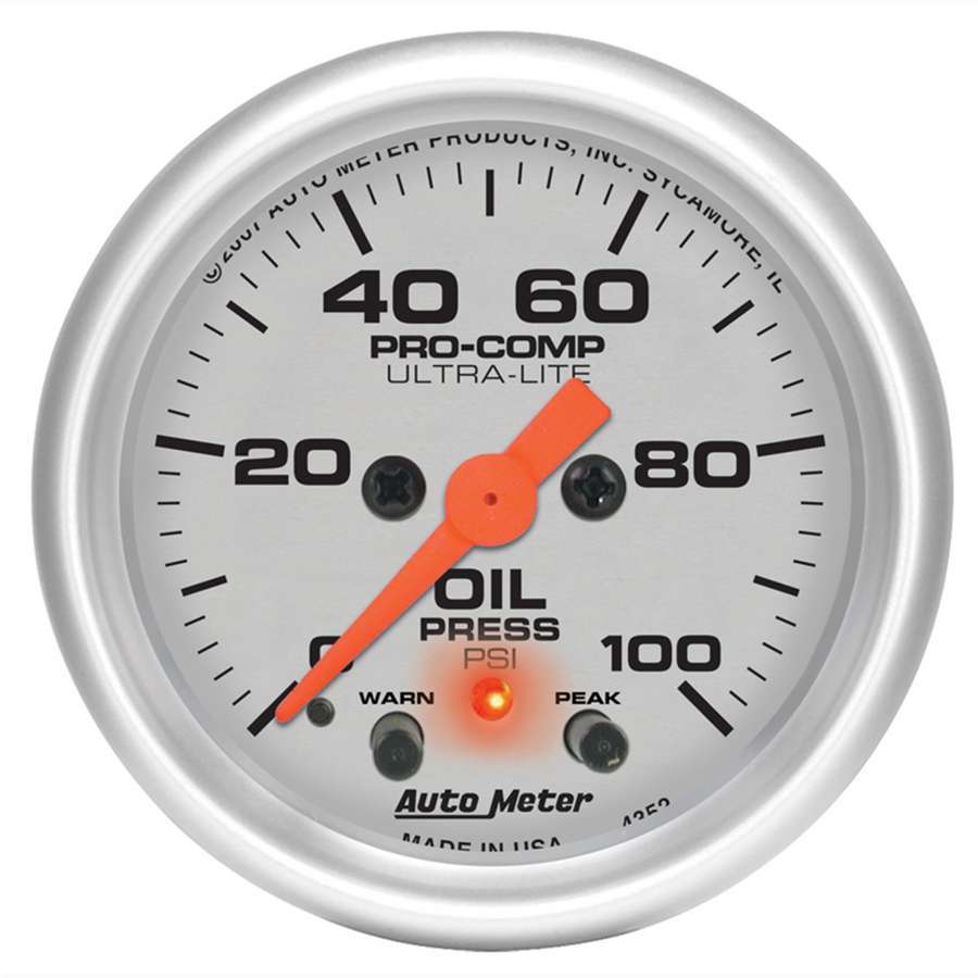 [ATM4352] Autometer - 2-1/16in U/L Oil Press. Gauge w/Peak & Warning