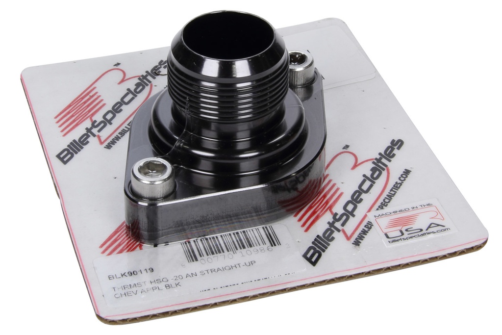 [BSPBLK90119] Billet Specialties - Thermostat Housing -20AN Straight Up Chevy Black