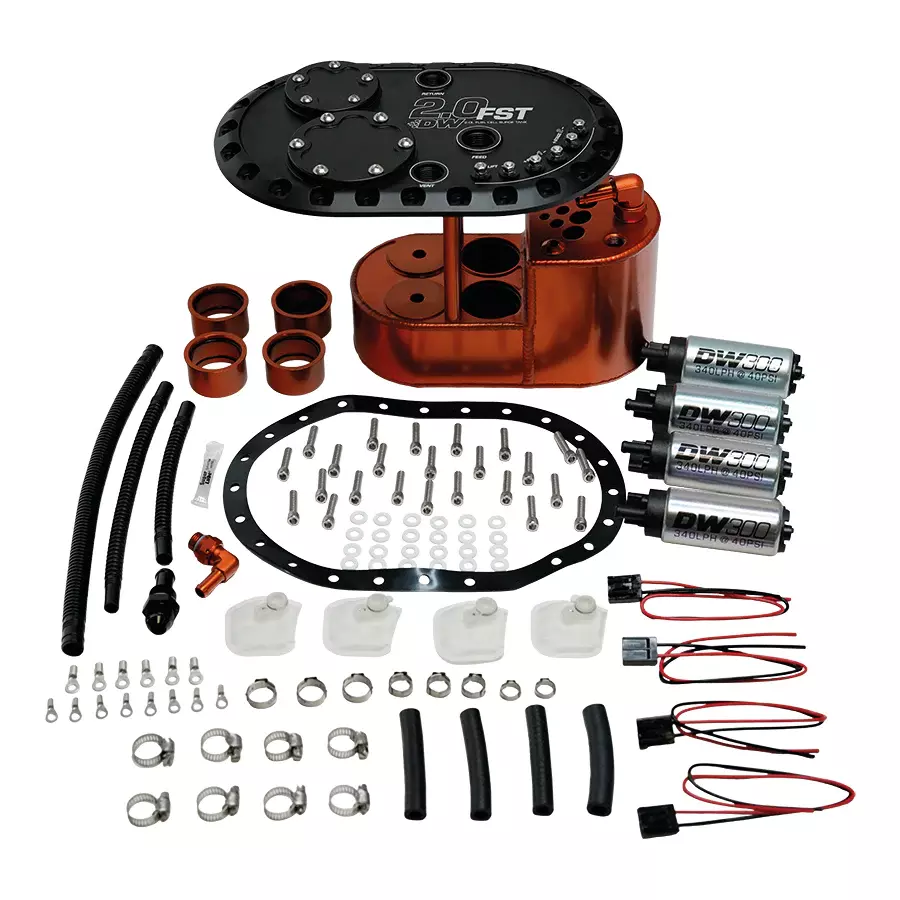 [DWK6-301-20FST] Deatschwerks - 2.0L Staged Fuel Cell Surge Tank With 4 DW300 Fu