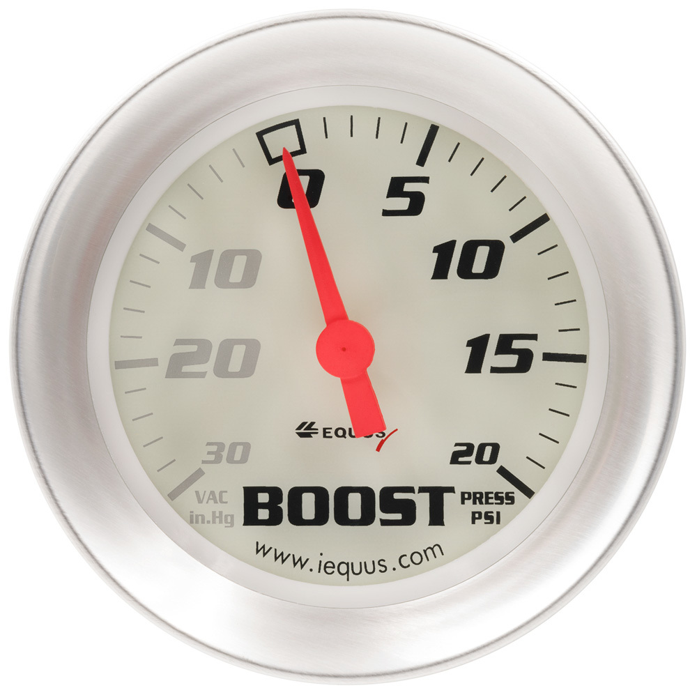[EQUE8457] Equus - 2-5/8 Dia Vacuum/Boost Gauge Silver 30 Hg/20 Ps
