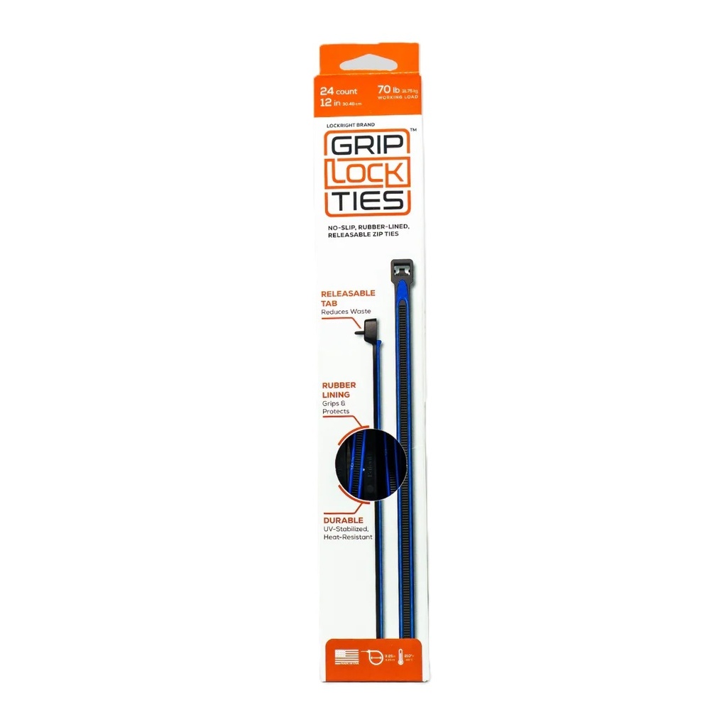 [GLTG12-BKBU-X24] Grip Lock Ties - Zip Ties 12in Releasable Black / Blue 24pk