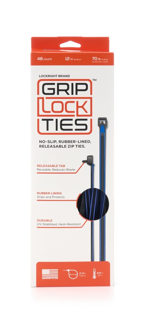 [GLTG12-BKBU-X48] Grip Lock Ties - Zip Ties 12in Releasable Black / Blue 48pk