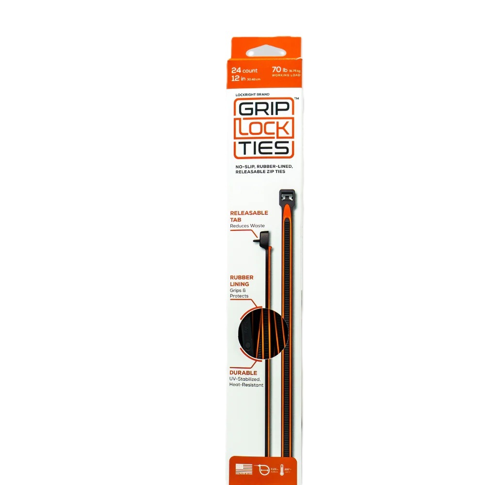 [GLTG12-BKOG-X24] Grip Lock Ties - Zip Ties 12in Releasable Black / Orange 24pk