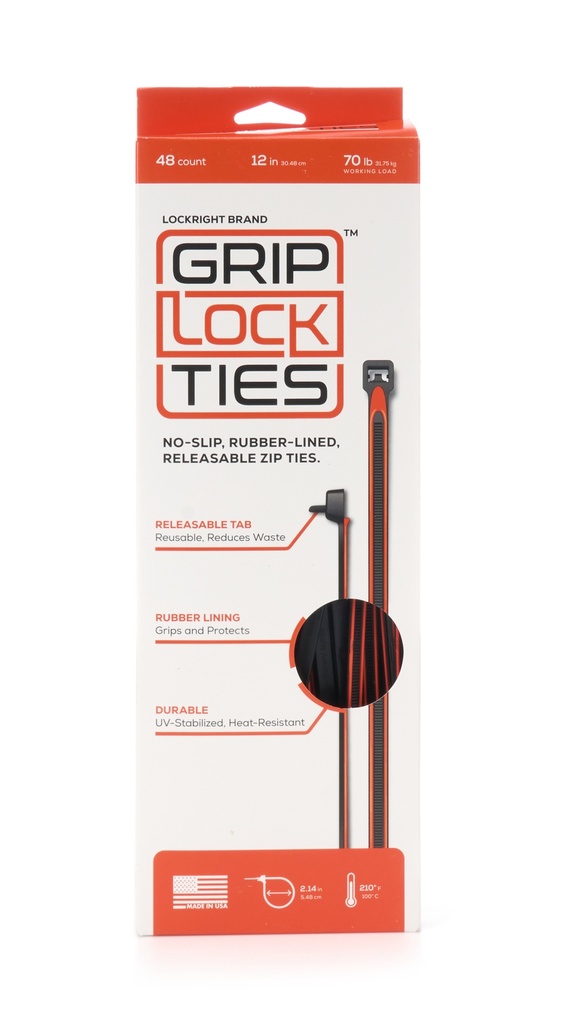 [GLTG12-BKOG-X48] Grip Lock Ties - Zip Ties 12in Releasable Black / Orange 48pk