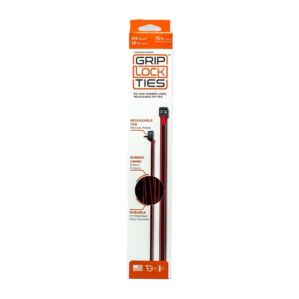 [GLTG12-BKRD-X24] Grip Lock Ties - Zip Ties 12in Releasable Black / Red 24pk