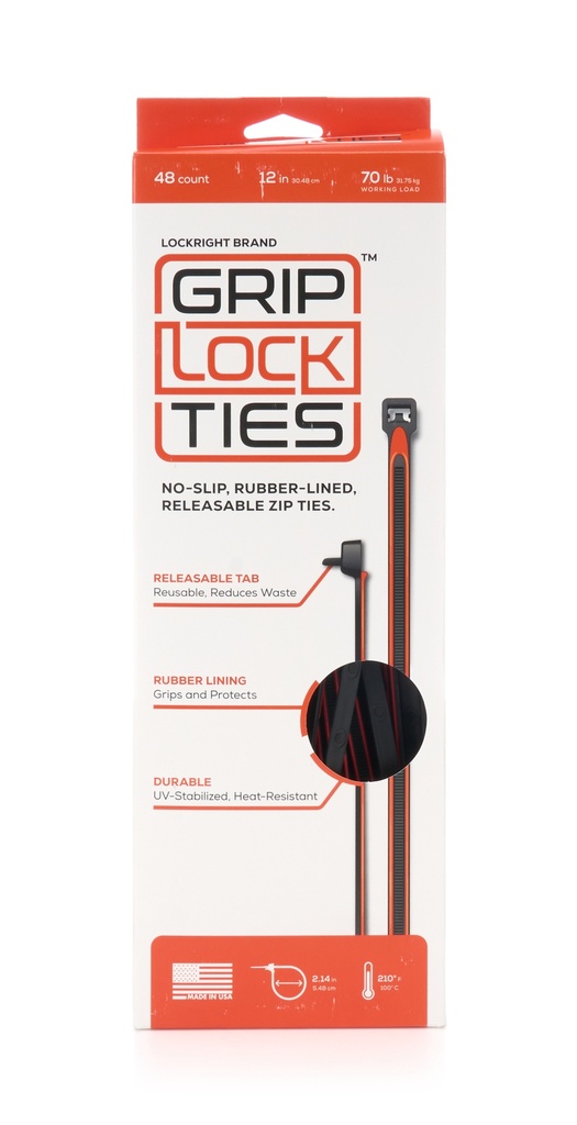 [GLTG12-BKRD-X48] Grip Lock Ties - Zip Ties 12in Releasable Black / Red 48pk