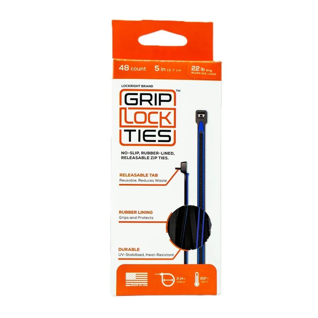 [GLTG5-BKBU-X48] Grip Lock Ties - Zip Ties 5in Releasable Black / Blue 48pk