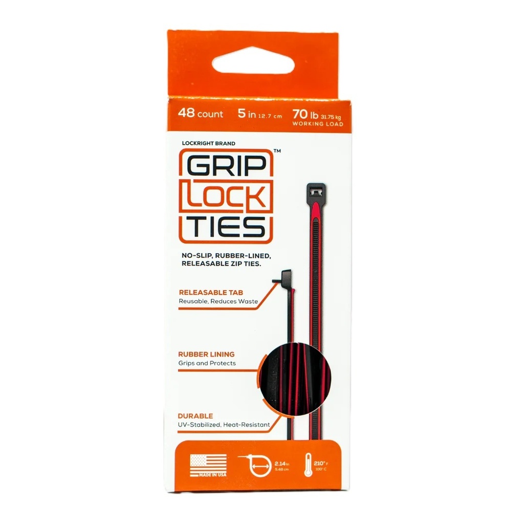 [GLTG5-BKRD-X48] Grip Lock Ties - Zip Ties 5in Releasable Black / Red 48pk
