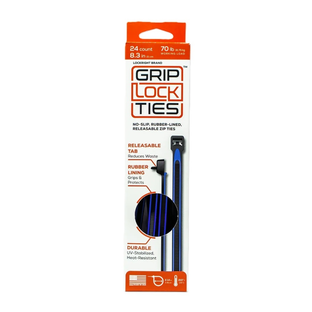 [GLTG8-BKBU-X24] Grip Lock Ties - Zip Ties 8in Releasable Black / Blue 24pk