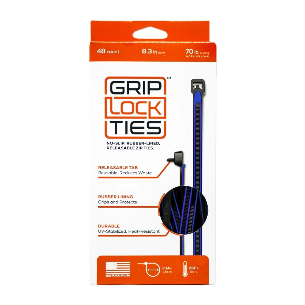 [GLTG8-BKBU-X48] Grip Lock Ties - Zip Ties 8in Releasable Black / Blue 48pk