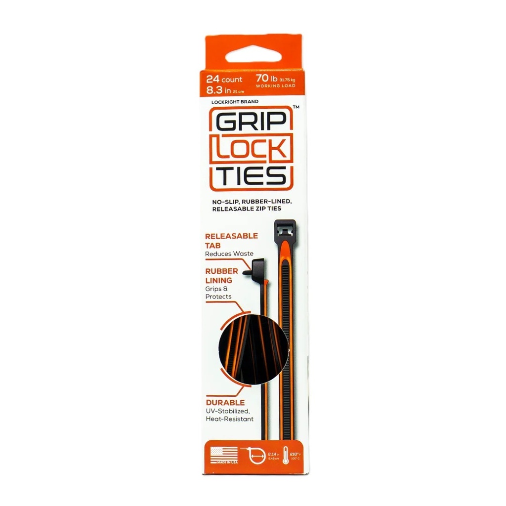 [GLTG8-BKOG-X24] Grip Lock Ties - Zip Ties 8in Releasable Black / Orange 24pk