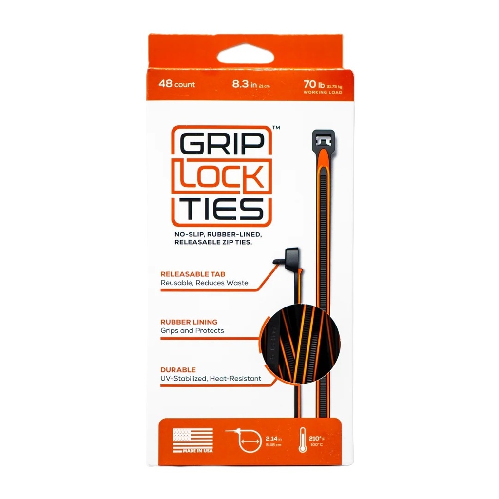 [GLTG8-BKOG-X48] Grip Lock Ties - Zip Ties 8in Releasable Black / Orange 48pk