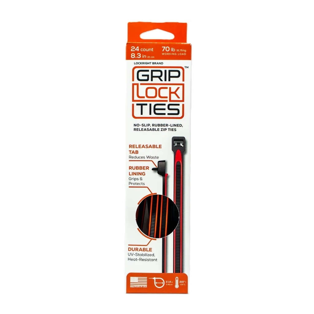 [GLTG8-BKRD-X24] Grip Lock Ties - Zip Ties 8in Releasable Black / Red 24pk
