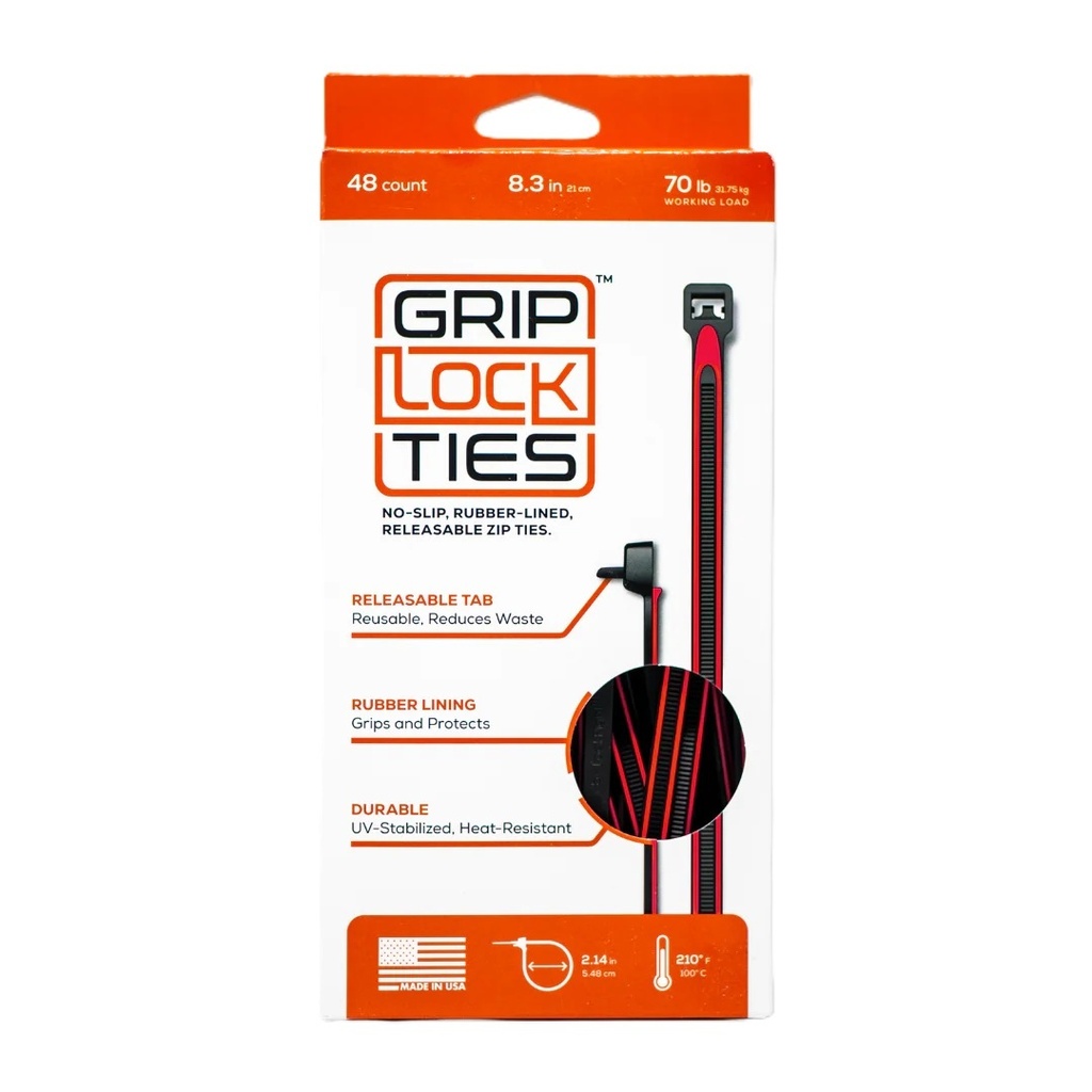 [GLTG8-BKRD-X48] Grip Lock Ties - Zip Ties 8in Releasable Black / Red 48pk