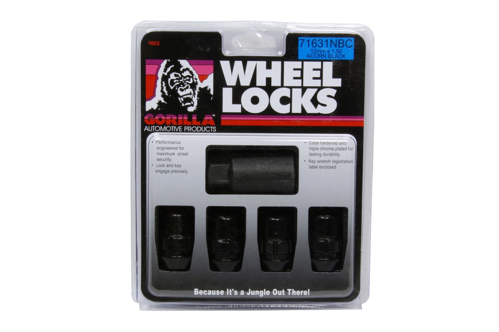 [GOR71631NBC] Gorilla - 4 Wheel Locks 12mm X 1.5 Black Chrome
