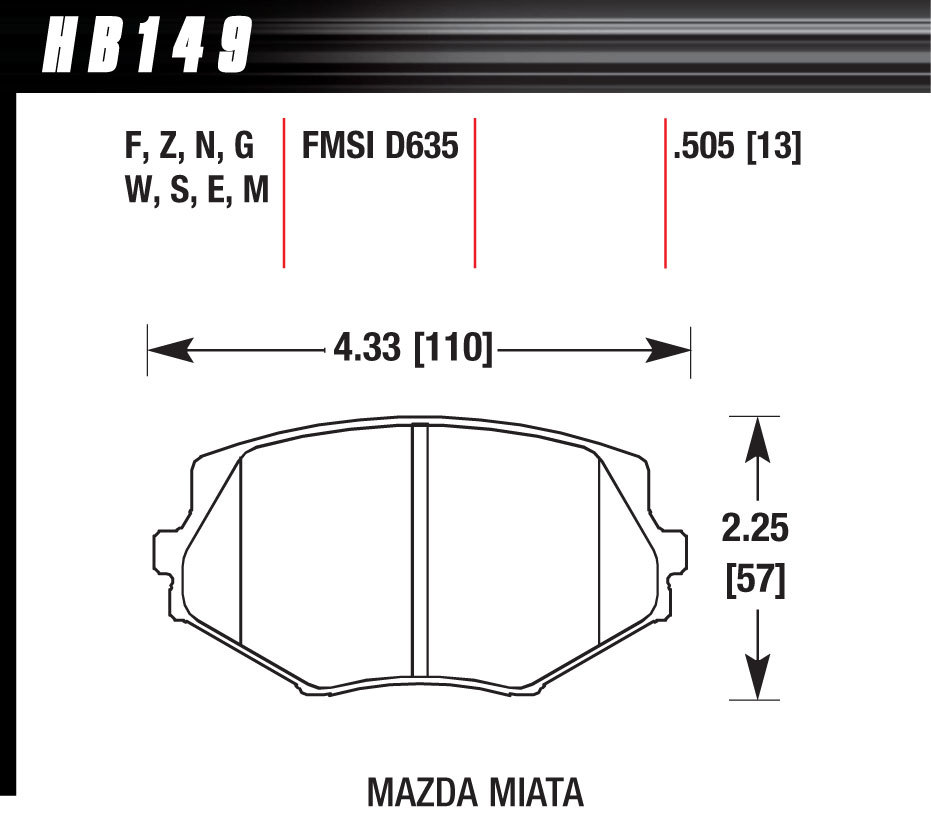 [HAWHB149N505] Hawk Brake - Street Brake Pads Front Miata Hp Plus