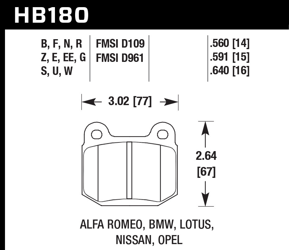 [HAWHB180B.560] Hawk Brake - Street Brake Pads Rear WRX HPS 5.0