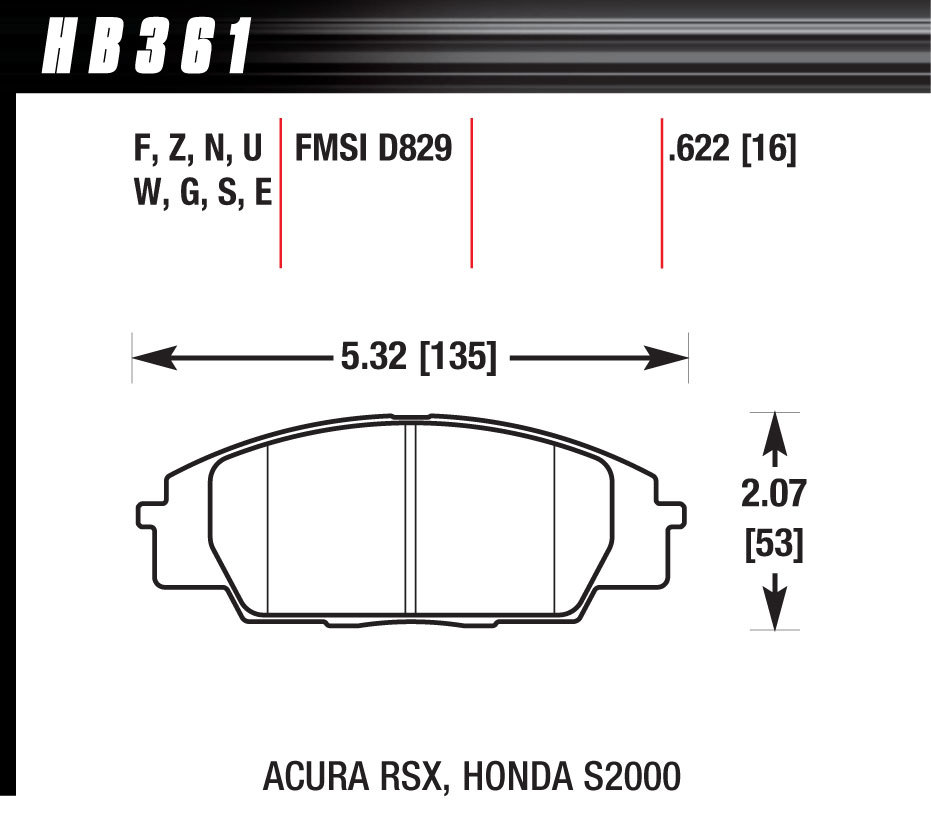 [HAWHB361N622] Hawk Brake - Street Brake Pads Front RSX / S2000 HP Plus
