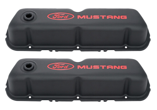[FRD302-101] Ford - Black Steel Valve Cover Set w/Mustang Logo