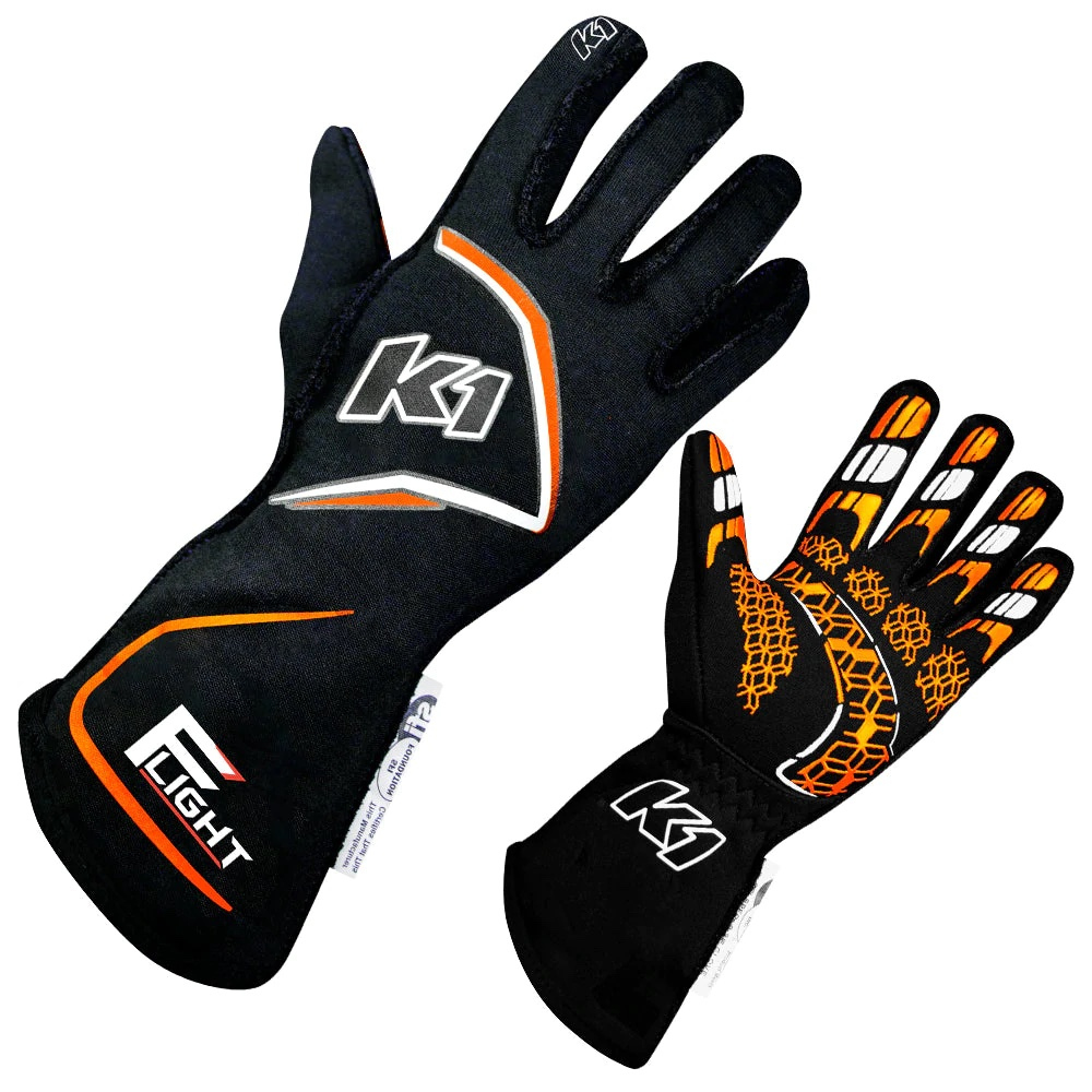 [K1R23-FLT-NFO-S] K1 Racegear - Gloves Flight Small Black-Flo Orange