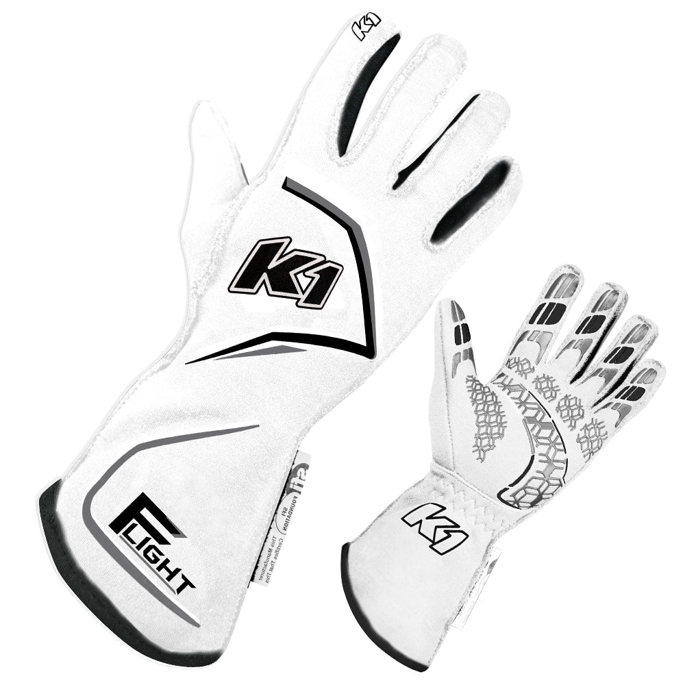 [K1R23-FLT-WG-L] K1 Racegear - Gloves Flight Large White