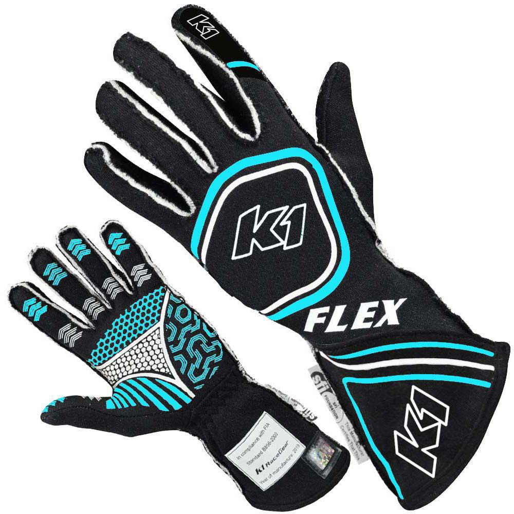 [K1R23-FLX-NFB-L] K1 Racegear - Glove Flex Large Black / Flo Blue SFI / FIA