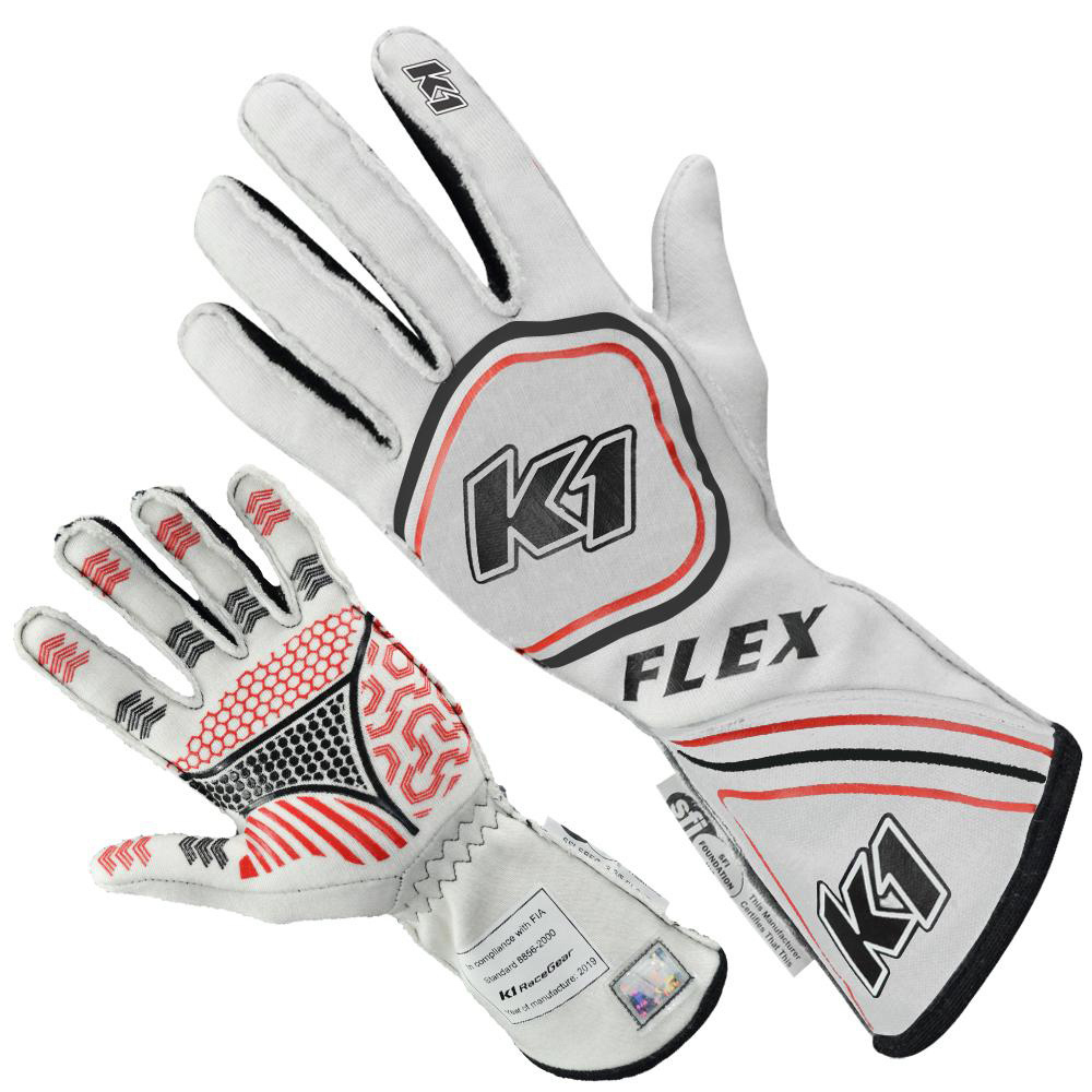 [K1R23-FLX-W-L] K1 Racegear - Glove Flex Large White SFI / FIA